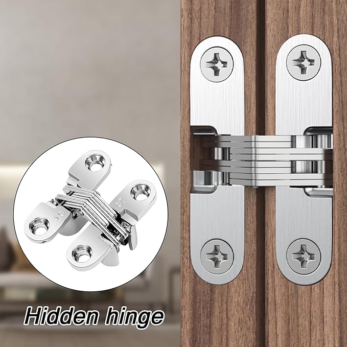 4 Pack Stainless Steel 180 Degree Hidden Hinges for Doors & Cabinets - Invisible Cross & Swing Hinges