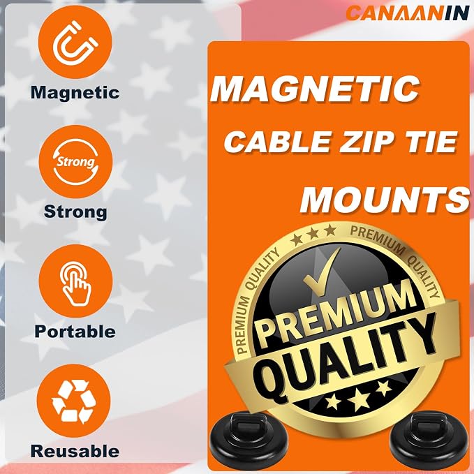 Magnet Zip Tie Mount Magnetic Cable Tie Mount Clips Holder Strong Wire Cable Holder Mount Wire Base Management for Home Office Marine Electrical Wiring (D23 5Pcs)