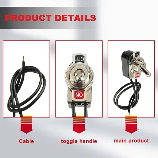 Heavy Duty Toggle Switch SPST 2 Pin ON/Off Rocker Toggle Switch 6A/125V 3A/250V for Car Truck Boat Marine Black Shell(2PCS)