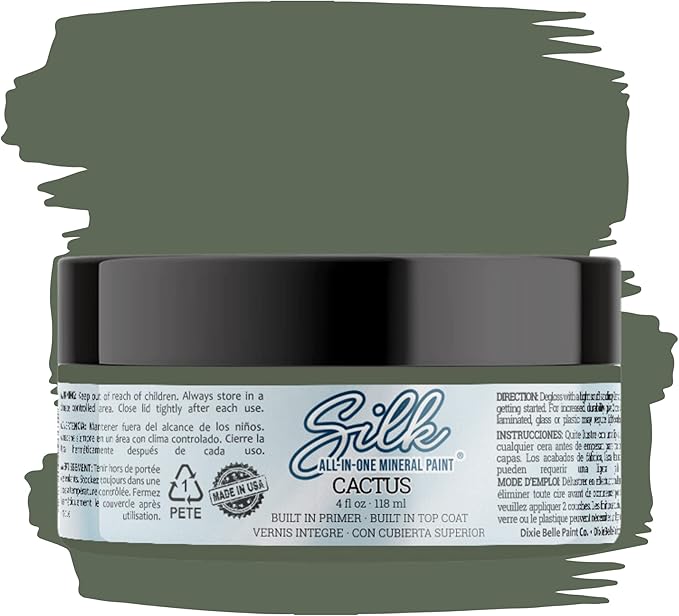 Dixie Belle Silk All-in-One Mineral Paint - Cactus (4oz) - Muted Green Water Based Built-In Primer + Topcoat for Wood + Metal - Durable Furniture Paint - Low Reflective Finish
