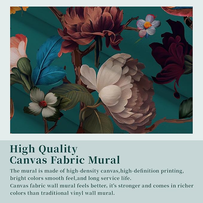 Zeeko Vintage Floral Wallpaper Peel and Stick Large Blue Flower Wall Murals for Bedroom TV Background Wall Paintings Art Deco 148" W x 98" H