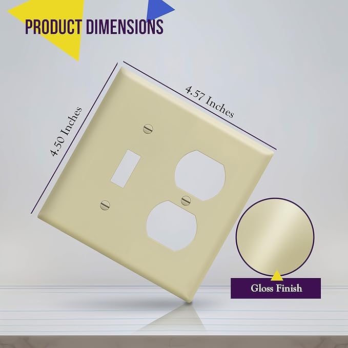 ENERLITES Combination Toggle Light Switch/Duplex Receptacle Outlet Wall Plate Cover, Standard Size 2-Gang 4.50" x 4.57", Polycarbonate Thermoplastic, UL Listed, 881121-I, Ivory