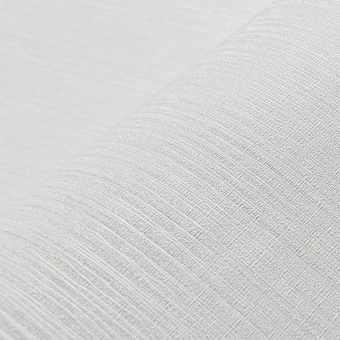 Haimin Grasscloth Textured Wallpaper 24in X 393in Fabric Contact Paper White Wall Paper Linen Peel and Stick Self-Adhesive Thick Vinyl Embossed Film Wallpaper (White)