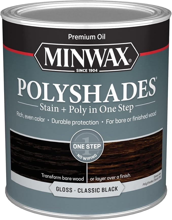 Minwax PolyShades Wood Stain + Polyurethane Finish – Quart, Classic Black, Gloss