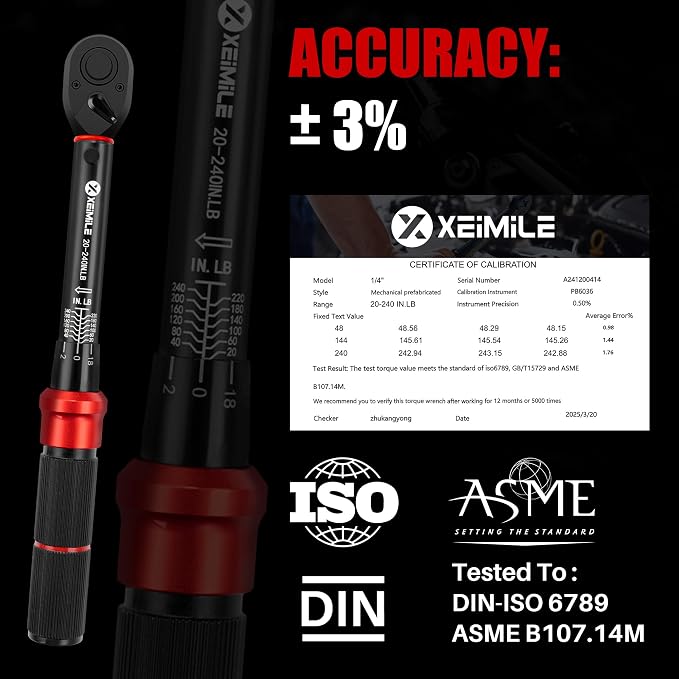 1/4-Inch Drive Click Torque Wrench-20-240 In.Lb for Bike Motorcycle | Inch Pound Torque Wrench(2.3-27.1 Nm),72T Dual-Direction Dual Range, 3% Precision for Small Equipment, Gunsmithing Car Repair