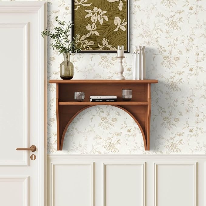 Ismoon Floral Peel and Stick Wallpaper Vintage Beige Stick on Wall Paper French Textured Contact Paper for Cabinet Removable Self Adhesive Wallpaper Vinyl Roll Shelf Decro, 17.3inx787in