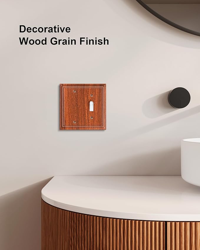 2-Pack Combo Blank/Toggle Light Switch Cover Plate, Wood Grain Modern Decorative Electrical Outlet Covers, Bamboo Fiber Wall Switch Plates and Outlet Covers