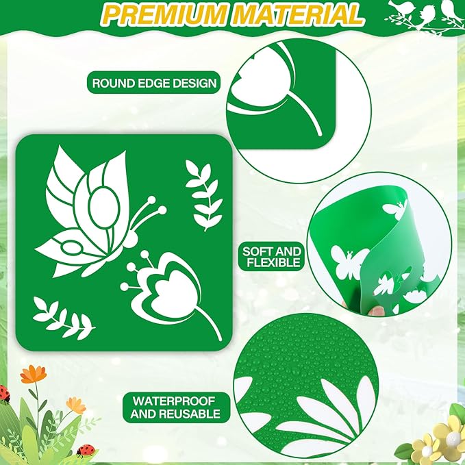36pcs Summer Drawing Stencils for Kids 8 Inch Sidewalk Chalk Stencils Painting Large Washable Reusable Summer Themed Flowers Primary Shape Template for Kids Toddlers Preschool