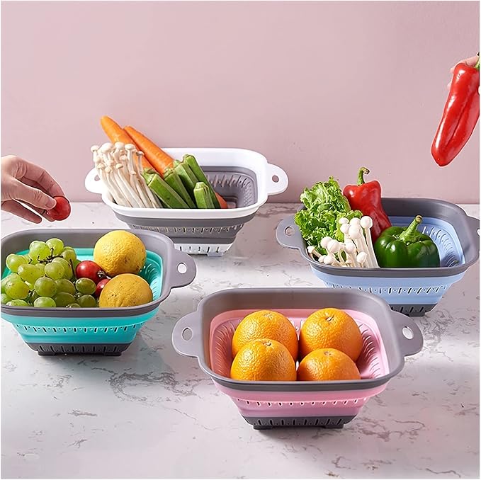 Draining rack Drain Basket Vegetables Basket Collapsible Colander Strainer with Plastic Handles Foldable Storage Basket Kitchen Gadgets Sink Strainer Basket(A)