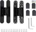 4-Pack 6 inch Hidden Door Hinges Heavy Duty Black, Invisible Concealed Hinges Zinc Alloy 6''x 2.5''x1Inch, Concealed Hinge 180 Degree Swing Hinge, 3 Way Adjustable with Pins and Screws