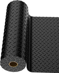 4x20 FT Garage Floor Mat, 2.8mm Thickened PVC Flooring Roll for Under Car, Golf Cart Parking Mat, Diamond Plate Black Motorcycle Mat for Warehouse, Basement, Gyms, Trailer（Included Tapes）