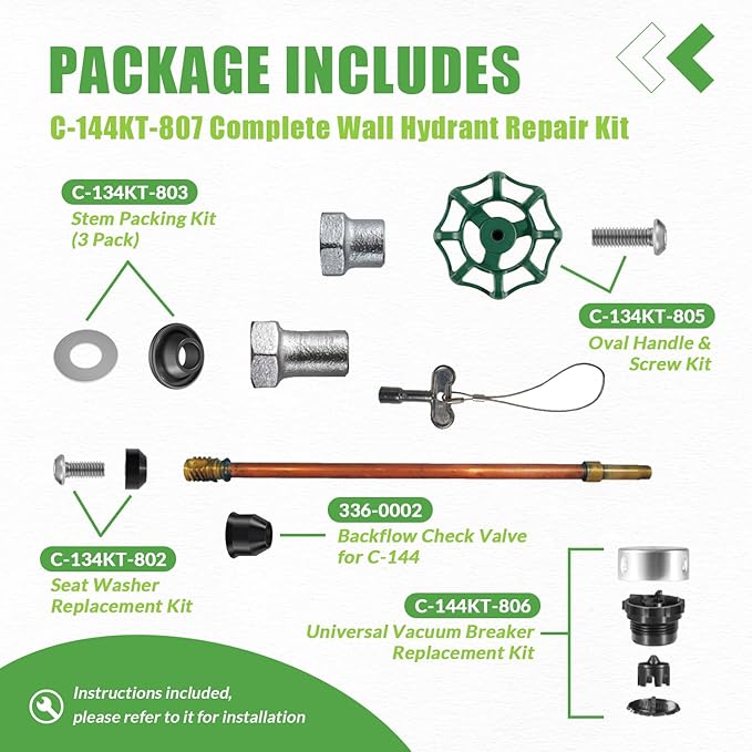 C-144KT-807 Wall Hydrant Complete Service Kit and 2 Pack C-134KT-803 Stem Packing Replacement Kit, for C-144 C-244 Series Wall Hydrants