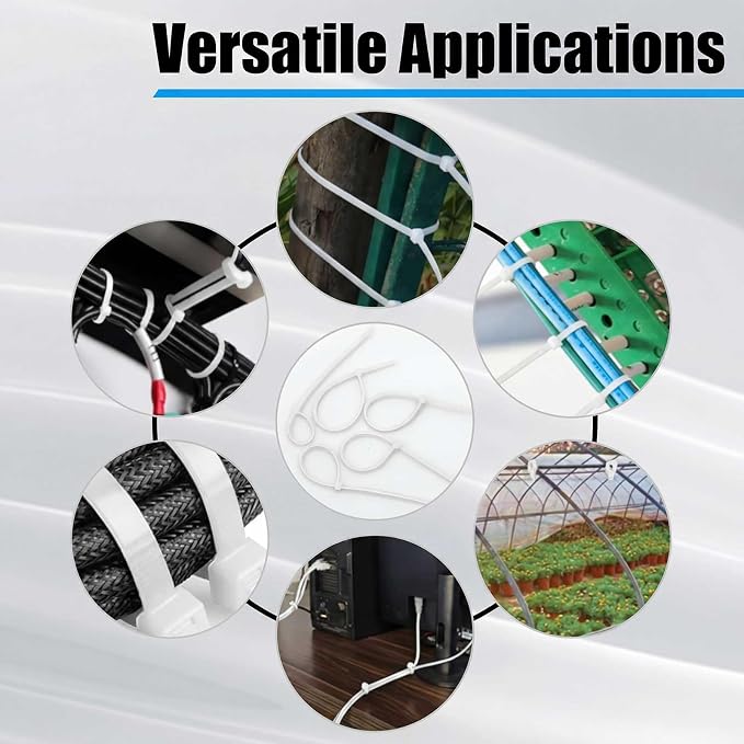 Reallnaive 500 Pcs 4 Inch Zip Ties Heavy Duty 120 Lbs Tensile Strength White Nylon Wire Cable Ties for Indoor Outdoor