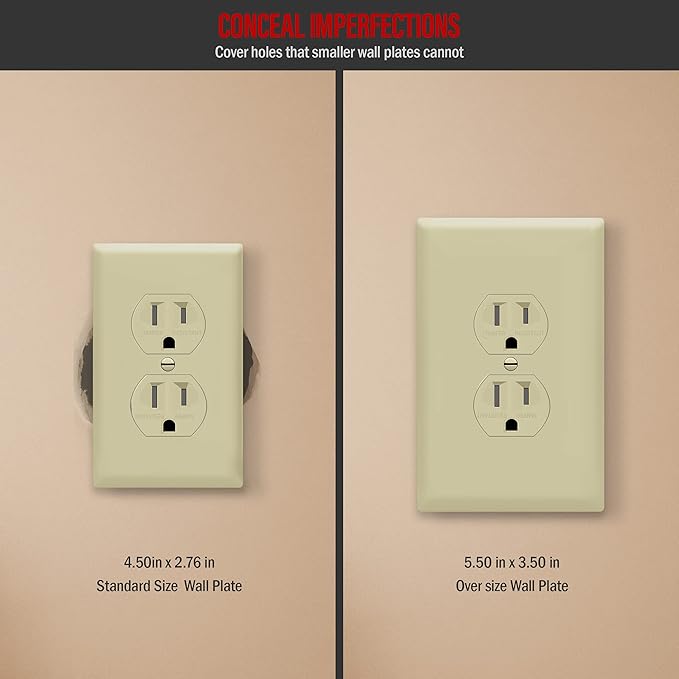 ENERLITES Duplex Receptacle Outlet Wall Plate, Jumbo Electrical Outlet Cover, Gloss Finish, Oversized 1-Gang 5.51" x 3.50", Polycarbonate Thermoplastic, 8821O-I, Ivory