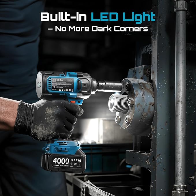 Seesii Upgraded Cordless Impact Wrench 885Ft-lbs (1200N·m): 1/2" Impact Gun with Detachable Side Handle, 21V High Torque Power Impact Driver 2x 4.0Ah Batteries for Family Car/Pickup Truck/Mower