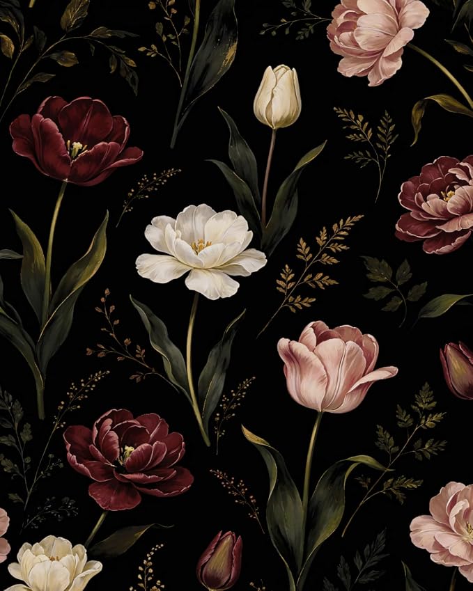 ILHIIOR Dark/Pink Floral Peel and Stick Wallpaper 17.5 x 118 Inches | Leaf Removable Self Adhesive Waterproof Contact Paper, Renter Friendly Decor for Cabinets, Drawers & Bedroom Walls