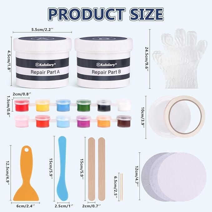 Kalolary Tub and Fiberglass Shower Repair Kit, 3.6oz Porcelain Repair Kit, Porcelain Sink and Acrylic Bathtub Repair Kit for Cracks Chips Dents Scratches Holes