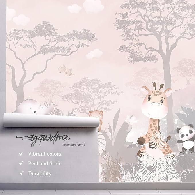 YQWDMX - Pink Safari Peel and Stick Wallpaper Jungle murals for Nursery ZY20 S