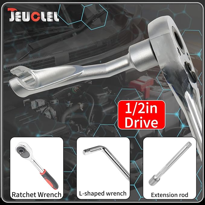 19mm 12 Point 1/2" Dr. Common Rail Injection Fuel Line Nut Socket | Open Socket Wrench, Diesel Engine Temperature Removal Tool, Exhaust Gas Temp Sensor Extractor