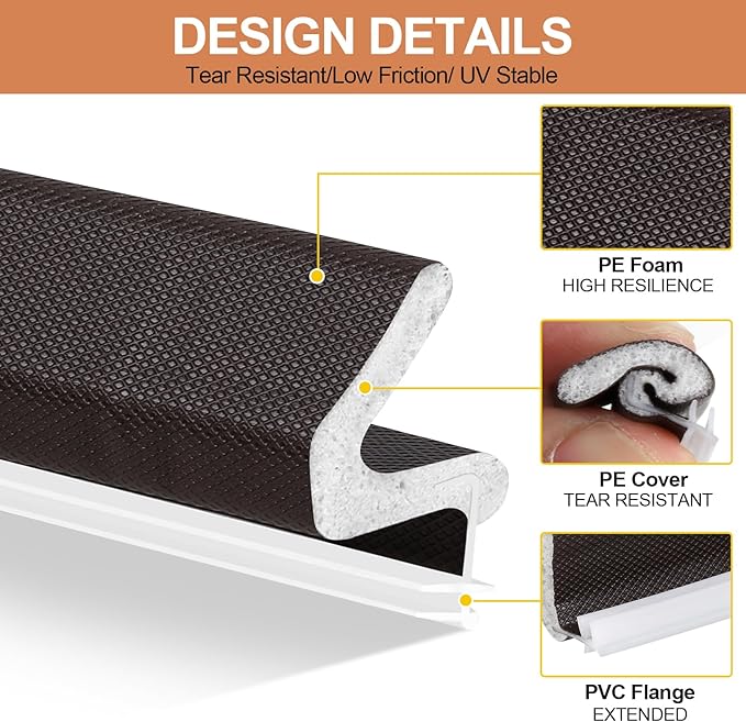 Door Weather Stripping Door Seal, Long Door Insulation Strip for Large Gap,Easy Cut to Size and Great for Replacing The Old Worn Out Seal (19.7 Feet, Brown)