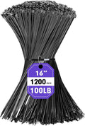 RAZCC 1200pcs Black Cable Zip Ties 16 Inch, Heavy Duty Plastic Wire Ties with 100lb Tensile Strength, Self-Locking Black Nylon Tie Wraps for Indoor and Outdoor