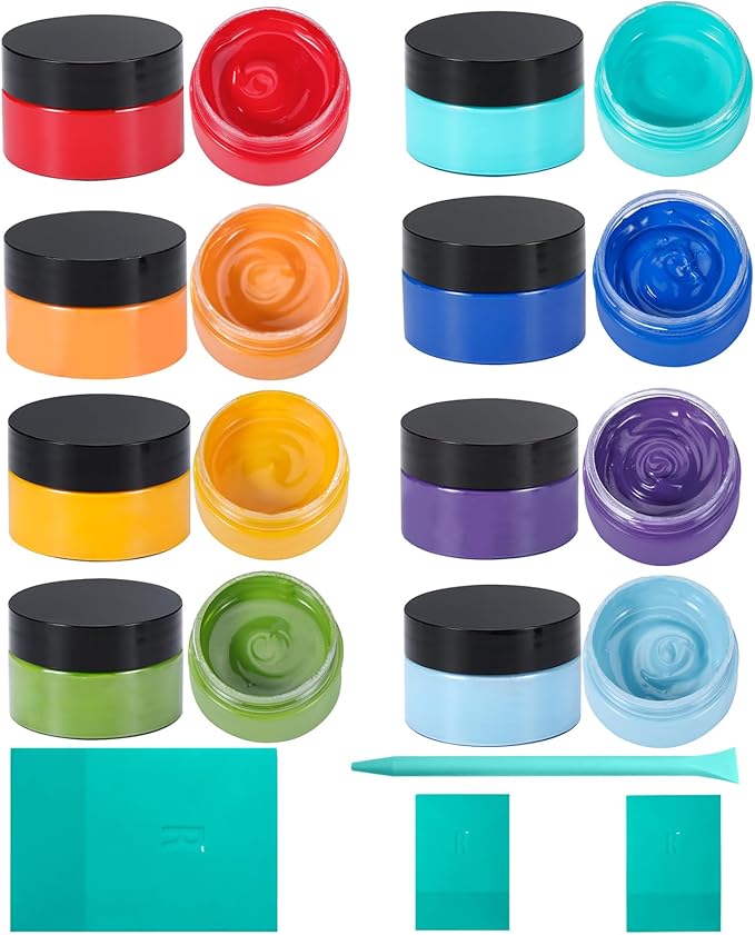 8 Colors Screen Printing Chalk Paste Kit with 4 Squeegees, 50g/Jar Reusable Self-Adhesive Stencil Paint for Wood, Glass, Canvas, Chalkboard, DIY Home Decor Crafts & Art Supplies