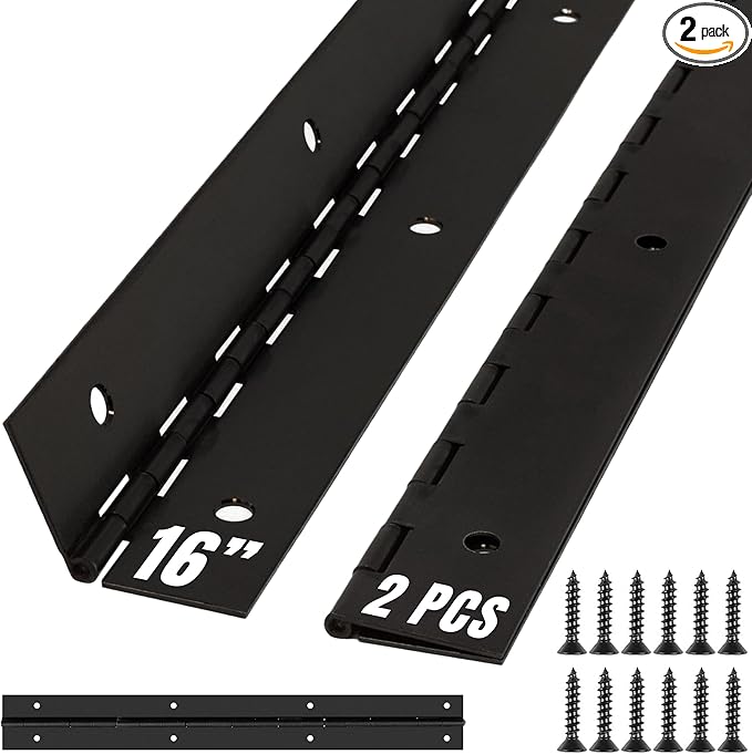 ALBO 16 Inch Black Heavy Duty Piano Hinge Continuous Stainless Steel 304 (2-Pack), Surface Mount Cabinet Hinges Matte Black 16"x2" for Storage Box, Workbench & Display Case, Rustproof