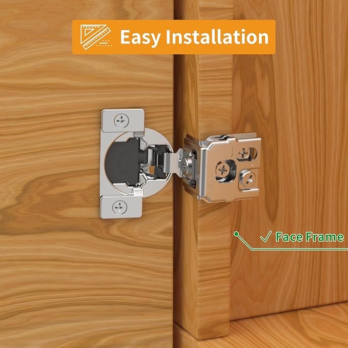 Chibery 60 Pack 1-5/16" Overlay 3D Soft Close Concealed Hinge for Face Frame Door, Smooth Slow Self Closing Hinges, Satin Nickel, Hidden 105° Open Angle Stainless Steel Hinge for Kitchen Cabinet Door