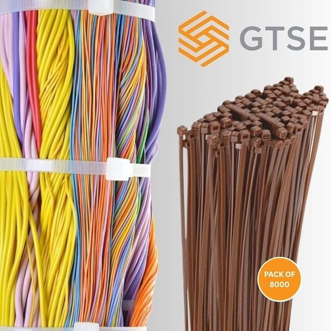 GTSE 14 inch Brown Zip Ties, 8,000 Bulk Contractors Pack, 50lb Strength, UV Resistant Long Nylon Cable Ties, Self-Locking 14" Tie Wraps, Full Carton