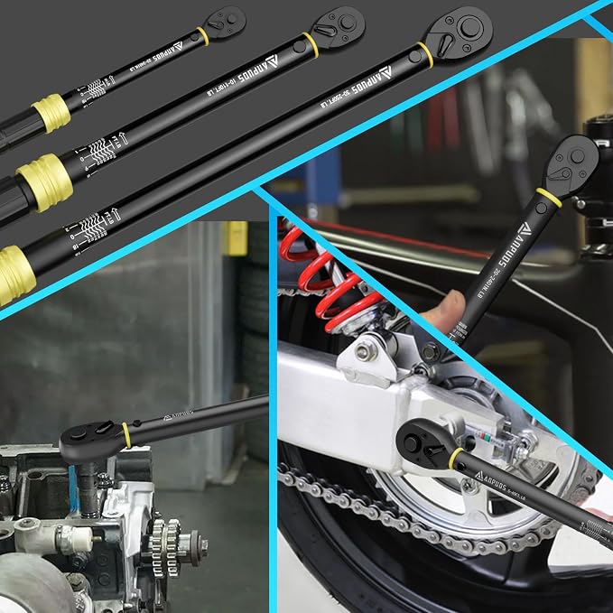 5Pcs 1/4 3/8 1/2-inch Drive Click Torque Wrench Set, ±3% Accuracy | 20-240in.lb, 10-110Ft.lb, 30-250Ft.lb, 72-Tooth Quick Release, Dual Scale, for Bike, Motorcycle, Car, SUV, Truck, RV, Towing