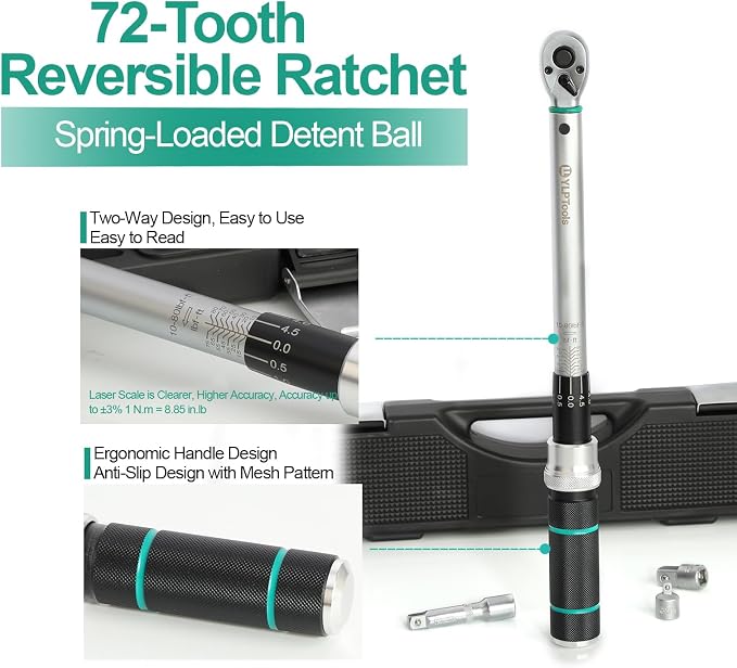 3-Piece Click Torque Wrench Set – 1/4", 3/8", 1/2" Drive, ±3% Accuracy, 72-Tooth Ratchet, Dual-Direction, Chrome Vanadium Steel, Includes Storage Cases