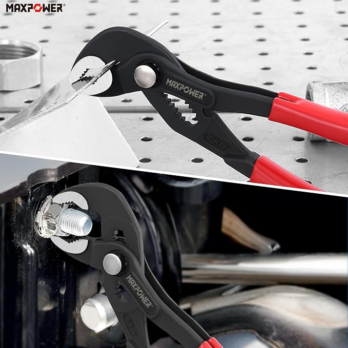 MAXPOWER 7-Inch Water Pump Pliers, 0.98" Jaw Open V Jaw Adjustbale Pliers | Quick Release Push Button Mini Pliers, Serrated Teeth, Comfortable Grips