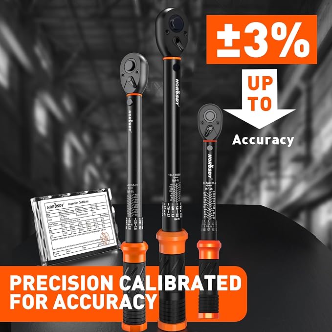3Pack Torque Wrench Set, 1/4", 3/8", 1/2" Drive Click Torque Wrench Extra with Extension Bars & Adapters, Dual-Direction Adjustable Precision Torque Wrenches for Car, Motorcycle, Bike DIY Maintenance
