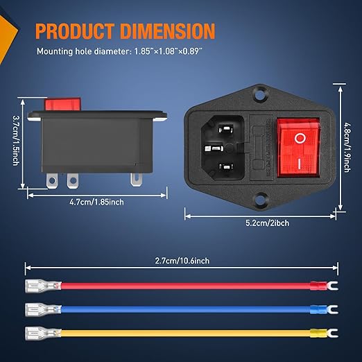 Nilight 2Pcs Switch Power Socket 10A 250V AC Inlet Module On Off Switches Built-in Fuse Led Light 3 Pin Outlet for 3D Printers Computers Home Appliance