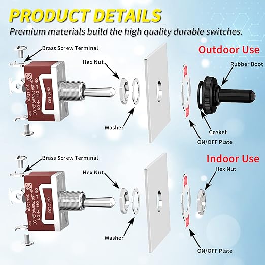 Joinfworld Waterproof Toggle Switch 12V DC 30A On Off On 3 Way SPDT 12 Volt Heavy Duty Marine Toggle Switch 3 Position 3 Pin with Weatherproof Boot Cap Cover for Car Auto Truck Boat - 3 Pack