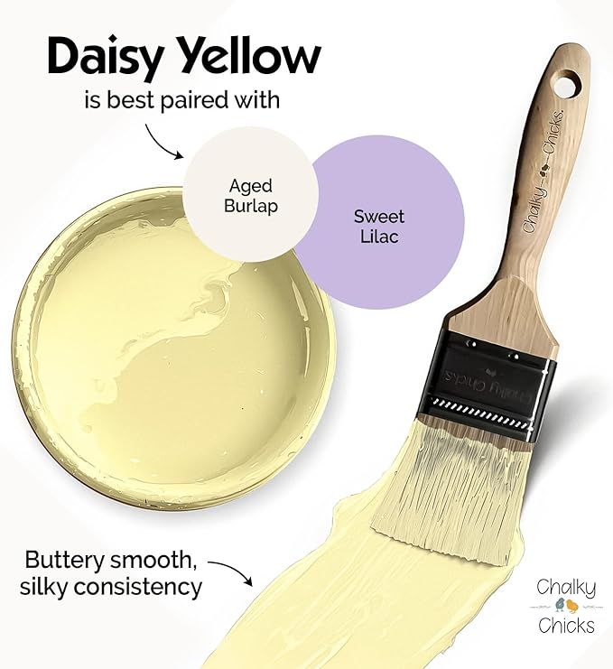 Chalky Chicks 4 Fl Oz Matte Daisy Yellow (Light Yellow) Chalk Paint for Furniture Without Sanding - No Prep Furniture Paint No Sanding All in One for Crafts, Walls, Cabinet, Metal, Dresser, Farmhouse