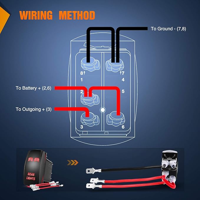 Nilight Rear Lights Rocker Switch Led Light Bar Switch 5Pin Laser On/Off switches Red 20A/12V 10A/24V Switch with Jumper Wires Set for Cars,Trucks,RVs,2 Years Warranty