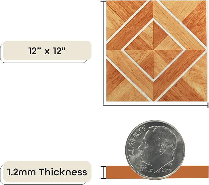 Tivoli Self Adhesive Vinyl Floor Tiles, 45 Tiles - 12" x 12", White Border Inlaid Parquet - Peel & Stick, DIY Flooring for Kitchen, Dining Room, Bedrooms, Basements & Bathrooms by Achim Home Decor