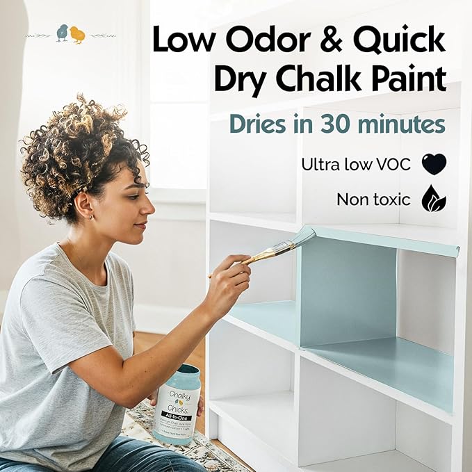 Chalky Chicks 16 Fl Oz Matte Cancun Blue (Light Blue) Chalk Paint for Furniture Without Sanding - No Prep Furniture Paint No Sanding All in One for Crafts, Walls, Cabinet, Metal, Dresser, Farmhouse