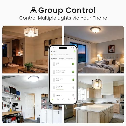 GHome Smart Switches for Lights, WiFi Smart Light Switch Works with Alexa and Google Home, Single-Pole, Neutral Wire Required, 2.4Ghz WiFi Light Switch with APP Control, No Hub Required, UL FCC Listed