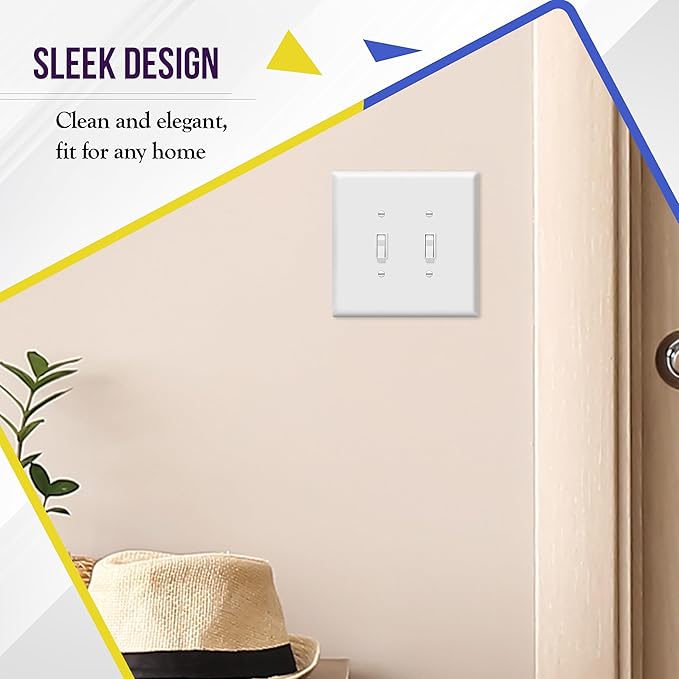 ENERLITES Jumbo Double Toggle Switch Cover, Large Two Gang Light Switch Wall Plate, Gloss Finish, Oversized 2-Gang 5.5" x 5.5", Polycarbonate Thermoplastic, UL Listed, 8812O-W-5PCS, White, 5 Pack