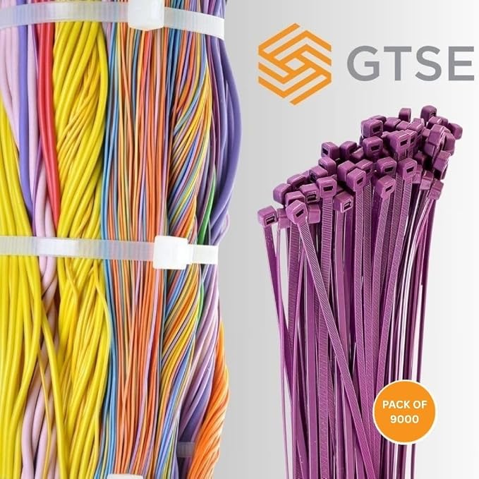 GTSE 12 Inch Purple Zip Ties, 9,000 Bulk Contractors Pack, 50lb Strength, UV Resistant Long Nylon Cable Ties, Self-Locking 12" Tie Wraps, Full Carton