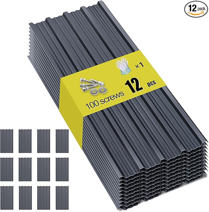 Metal Roof Panels - 12 Pcs Corrugated Pergola Roofing Panels Heavy Duty Waterproof Tin Roofing Materials for Shed Gazebo Patio Garages 50.78x17.7in,Grey