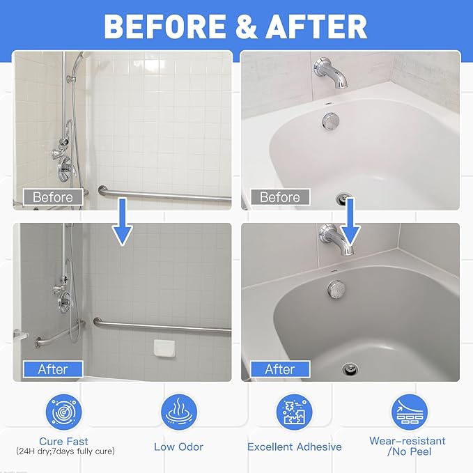 DWIL Tile Paint, Tub and Tile Refinishing Kit with Tools, Bathtub Paint, Water Based &Low Odor, Easy to Use for Bathroom Kitchen,Semi-Gloss Light Grey
