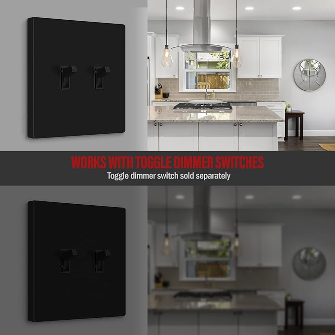 ENERLITES Screwless Double Toggle Switch Wall Plate, Child Safe Dual Light Switch Cover, Standard Size 2-Gang 4.68" x 4.73", Unbreakable Polycarbonate Thermoplastic, UL Listed, SI8812-BK, Glossy Black