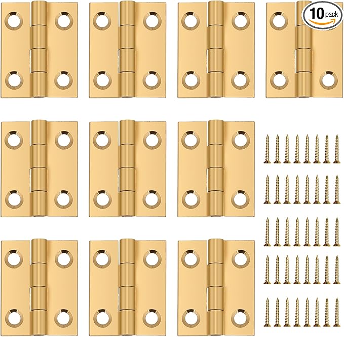 10PCS Mini Solid Brass Hinge Jewelry Box Cabinet Drawer Butt Hinge 1 Inch Small Hinges for Wooden Box with Screws