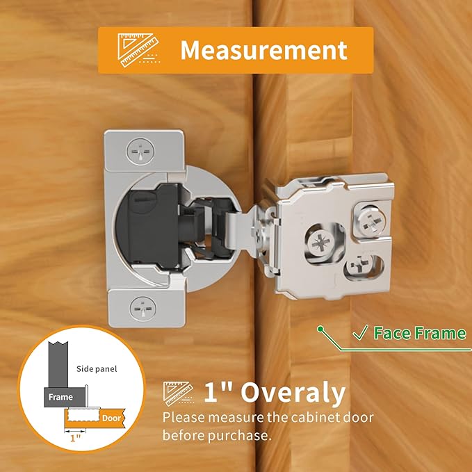 Chibery 50 Pack 1" Overlay 4D Soft Close Concealed Hinges for Face Frame Door, Adjustable Closing Speed, Smooth Slow Self Close Hinges, Satin Nickel, 105° Open Angle Stainless Steel Cabinet Hinges
