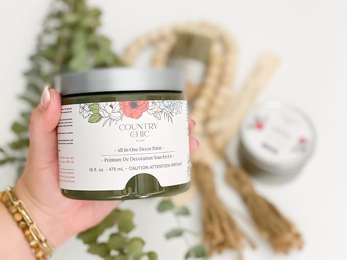 Country Chic All-in-One Chalk Paint for Furniture, Cabinets, Home Decor, Eco-Friendly, Matte Finish, Built-In Primer & Top Coat for Wood, Metal - Neverland (Olive Green) - Quart (32 oz)