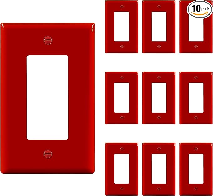 ENERLITES Decorator Light Switch or Receptacle Outlet Wall Plate, Gloss Finish, Mid-Size 1-Gang 4.88" x 3.11", Polycarbonate Thermoplastic, UL Listed, 8831M-R-10PCS, Red, 10 Pack