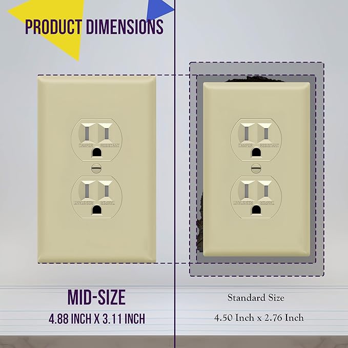 ENERLITES Duplex Receptacle Outlet Wall Plate, Electrical Outlet Cover, Gloss Finish, Mid-Size 1-Gang 4.88" x 3.11", Unbreakable Polycarbonate Thermoplastic, UL Listed, 8821M-I-10PCS, Ivory, 10 Pack